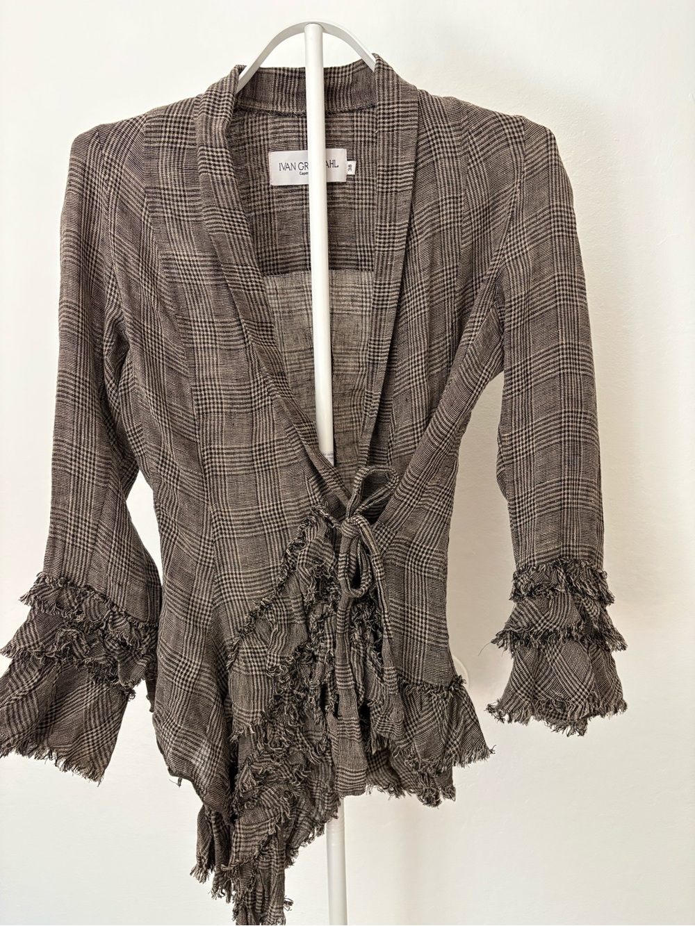 Ivan Grundahl Copenhagen Linen Plaid Ruffle Jacket 38 Avant Garde